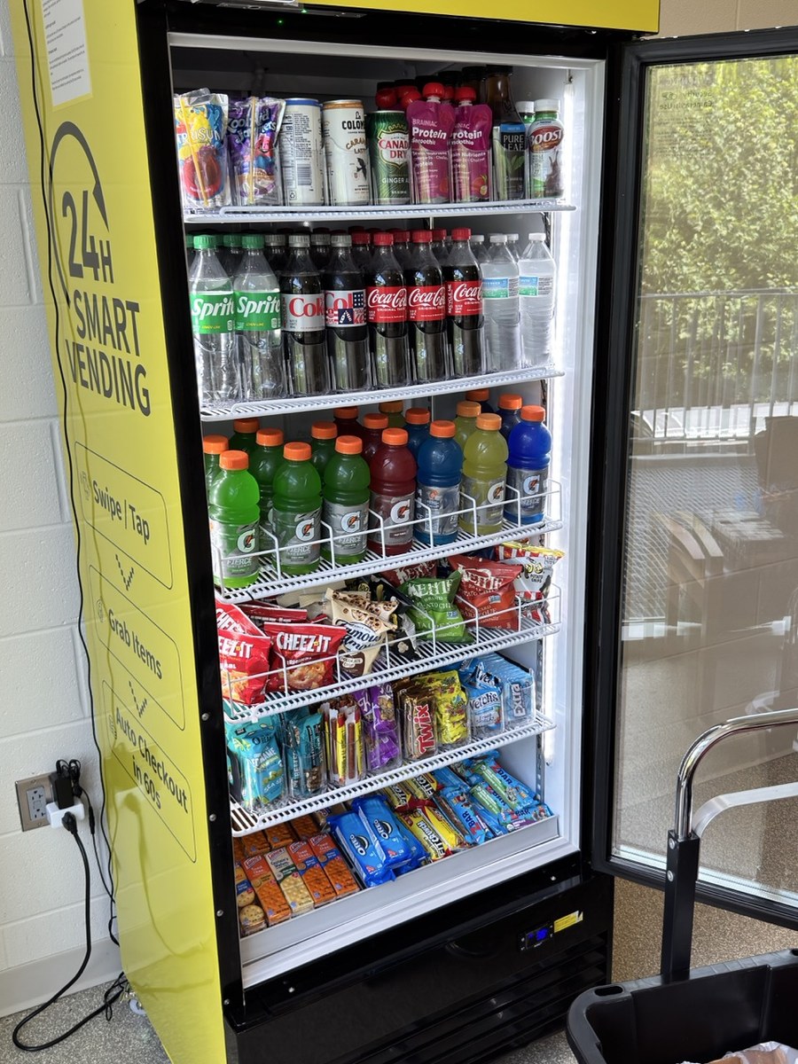 A Tap N Take smart vending cooler at the YMCA Northwest branch in Bloomington, Indiana